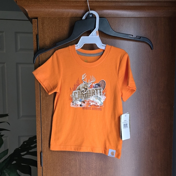 Carhartt Kids Orange Graphic T-Shirt Hinting Design 9 Months - Picture 1 of 5